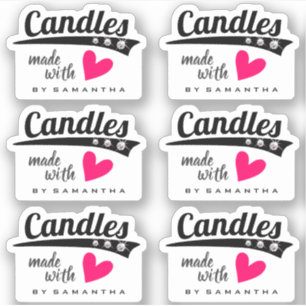 ラブピンクのハートキャンドルで作られた白黒 シール