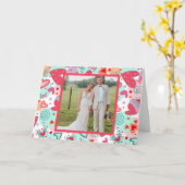 ラブピンクのハート写真インスピレーションバレンタイン カード (黄色い花)