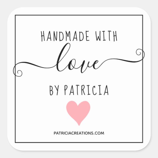 ラブピンクのハート工芸品の手作り スクエアシール (正面)