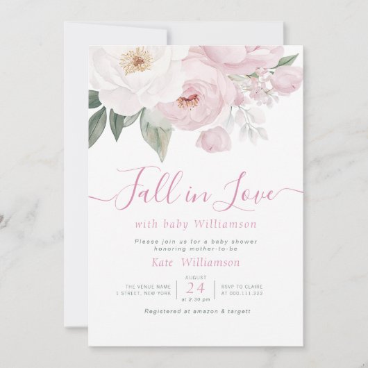 ラブピンクのフローラベビーシャワーの秋 招待状 (正面)