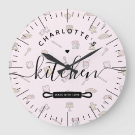 ラブピンクのベーカリー模様のキッチンで作られる ラージ壁時計