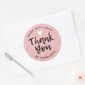 ラブピンクの手作りありがとうグリッター ラウンドシール (封筒)