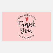 ラブピンクの手作りありがとう赤面 長方形シール (正面)