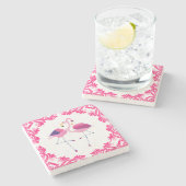 ラブピンクの枠のフラミンゴス ストーンコースター (横)