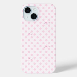 ラブピンクの水玉模様パターン iPhone 15ケース
