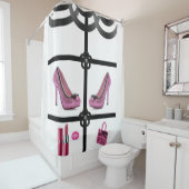ラブピンクの白い黒のショーカーテン シャワーカーテン (インサイチュ)