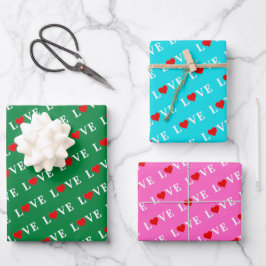 ラブピンクグリーンブルーアクアブルー ラッピングペーパーシート