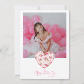 ラブピンクコケットハートフォトバレンタインデー 招待状 (正面)