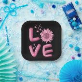 ラブピンクサンフラワースクエア ペーパープレート (パーティー)