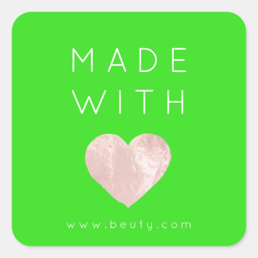 ラブピンクハートくもの巣名明るい緑 スクエアシール (正面)