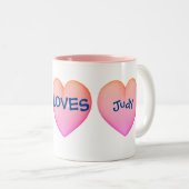 ラブピンクハート パーソナライズされた ツートーンマグカップ (正面右)