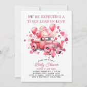 ラブピンクバレンタイン赤ちゃんシャワーのトラックの負荷 招待状 (正面)