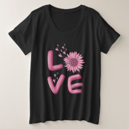ラブピンクヒマワリ プラスサイズTシャツ