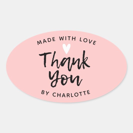 ラブピンクラウンドセントで手作りクラシックありがとう 楕円形シール (正面)