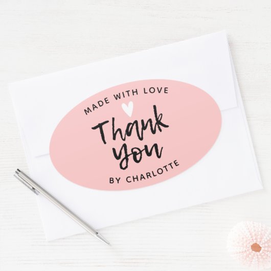 ラブピンクラウンドセントで手作りクラシックありがとう 楕円形シール (封筒)