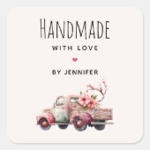 ラブピンクヴィンテージ農家車で手作り スクエアシール (正面)