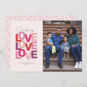 ラブピンク赤バレンタインの写真カードを送る シーズンカード (正面/裏面)