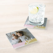 ラブピンク金ゴールドパーソナライズされたフォトギフト祖母 ガラスコースター (アングル)