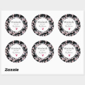 ラブピンク&グレーフローラルパターン手作り ラウンドシール (シート)