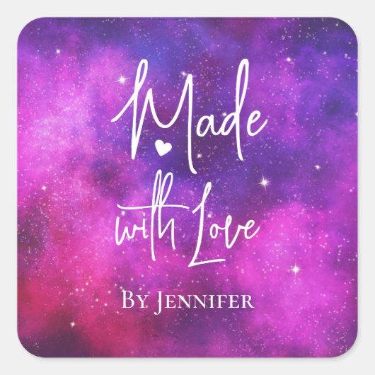 ラブピンク&パープル宇宙&スター製 スクエアシール (正面)
