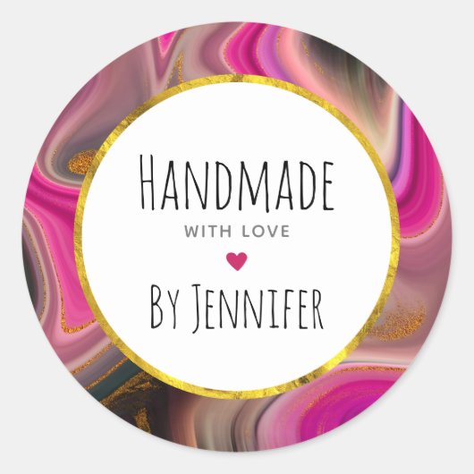 ラブピンク、ブラック、金ゴールド抽象芸術 ラウンドシール (正面)