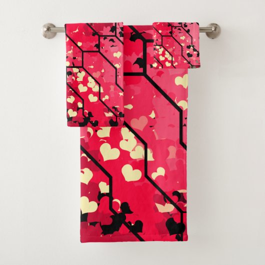 ラブピンク&レッドパターン バスタオルセット (インサイチュ)