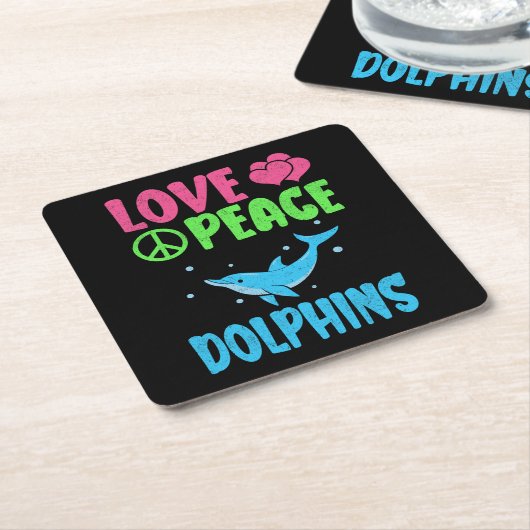 ラブピースイルカかわいい海の動物ドルフィン恋人 スクエアペーパーコースター (アングル)