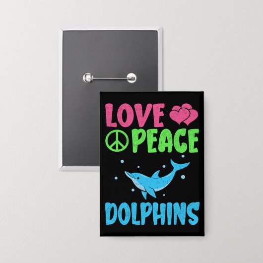 ラブピースイルカかわいい海の動物ドルフィン恋人 缶バッジ (正面/裏面)
