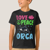 ラブピースオルカかわいい海の動物オルカ愛好家 Tシャツ (正面)