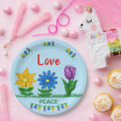 ラブピースガーデンフラワーホワイト ペーパープレート (パーティー)