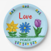 ラブピースガーデンフラワーホワイト ペーパープレート (正面)