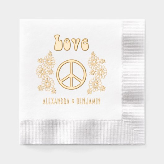 ラブピースサインデイジー花カップル名 箔ナプキン (正面)