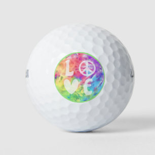 ラブピースサインハートおもしろいパステルレインボー絞り染め ゴルフボール