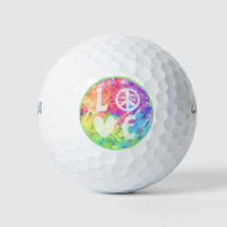 ラブピースサインハートおもしろいパステルレインボー絞り染め ゴルフボール