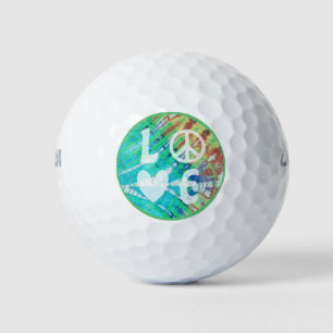 ラブピースサインハートおもしろいヒッパイボホティール(緑がかった色)絞り染め ゴルフボール