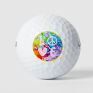 ラブピースサインハートウォーターカラーレインボー絞り染め ゴルフボール