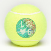 ラブピースサインハートヒッピーボホティール(緑がかった色)絞り染め テニスボール (裏面)