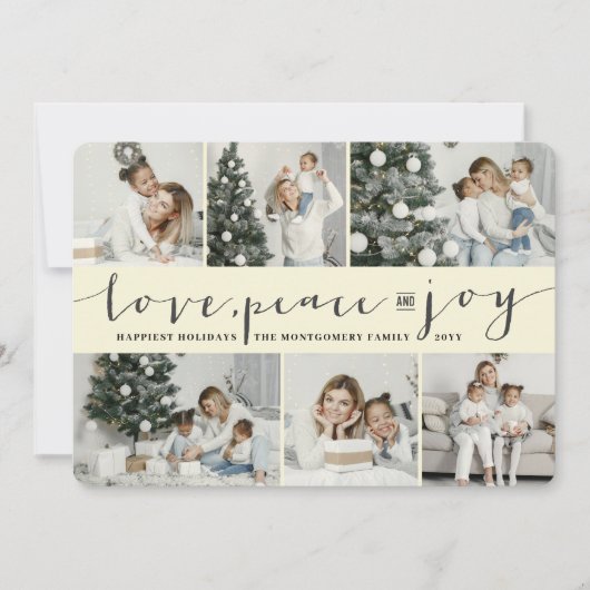 ラブピースジョイアイボリーバンドモダン6フォトコラージュ シーズンカード (正面)