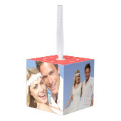 ラブピースジョイキスカラータイポグラフィクリスマス キューブオーナメント (裏面アングル)