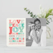 ラブピースジョイキスカラータイポグラフィクリスマス シーズンカード (スタンド正面)