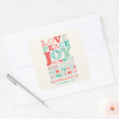 ラブピースジョイキスカラータイポグラフィクリスマス スクエアシール (封筒)