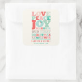 ラブピースジョイキスカラータイポグラフィクリスマス スクエアシール (バッグ)