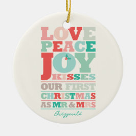ラブピースジョイキスカラータイポグラフィクリスマス セラミックオーナメント