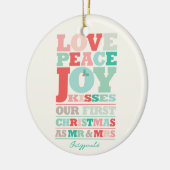 ラブピースジョイキスカラータイポグラフィクリスマス セラミックオーナメント (左)