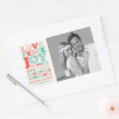 ラブピースジョイキスカラータイポグラフィクリスマス 長方形シール (封筒)