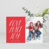 ラブピースジョイホワイトレタリングホリデーフォトカード シーズンカード (スタンド正面)