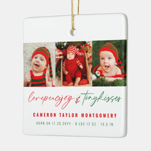 ラブピースジョイ小さなキスツインベビー1stクリスマス セラミックオーナメント (左)