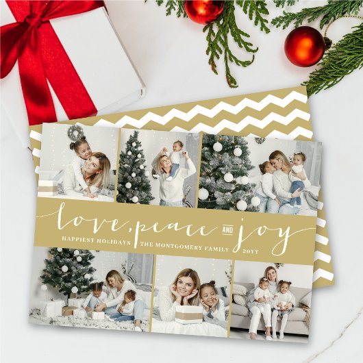 ラブピースジョイ金ゴールドモダンバンド6フォトコラージュ シーズンカード