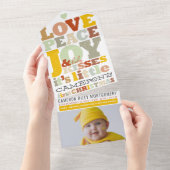 ラブピースジョイ&ベビーキスフォトホリデー誕生 オールインワン招待状 (貼ってはがせる)