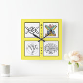 ラブピースフリーダム調和シンボルスクエアウォールクロー スクエア壁時計 (ホーム)